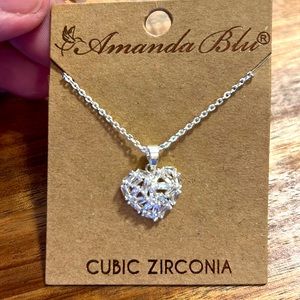 Silver baguette hear necklace